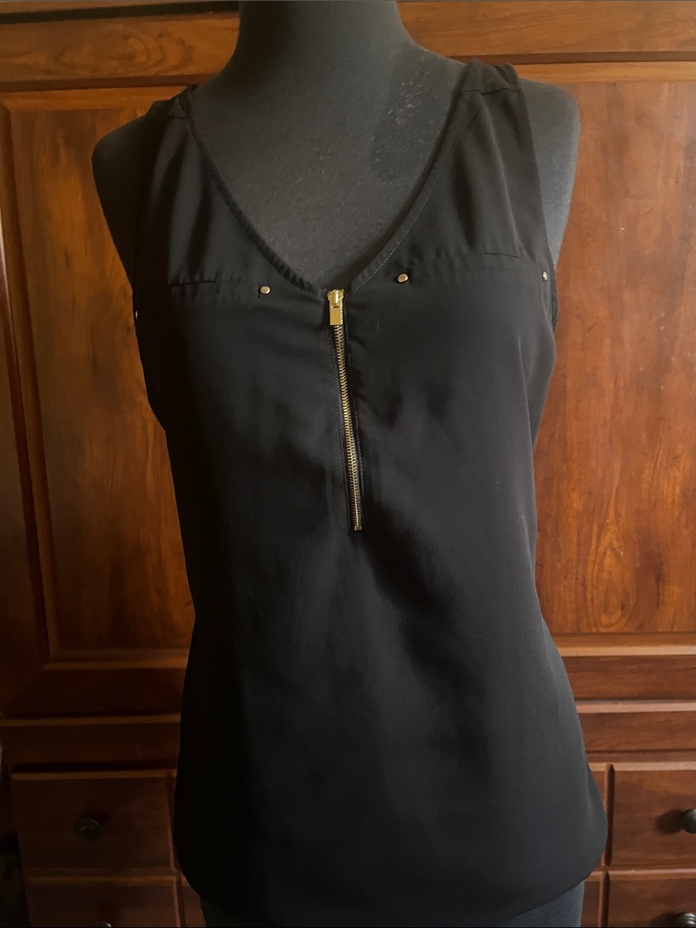 Express Black Sleeveless V-Neck Top with Front Zip Detail